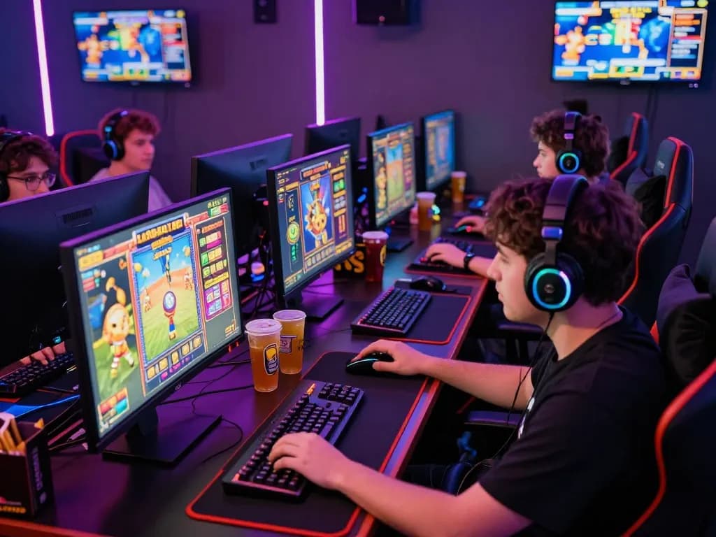 Para gamer yang terlibat menikmati slot online laoban188 di setup permainan yang meriah dengan visual yang menarik.
