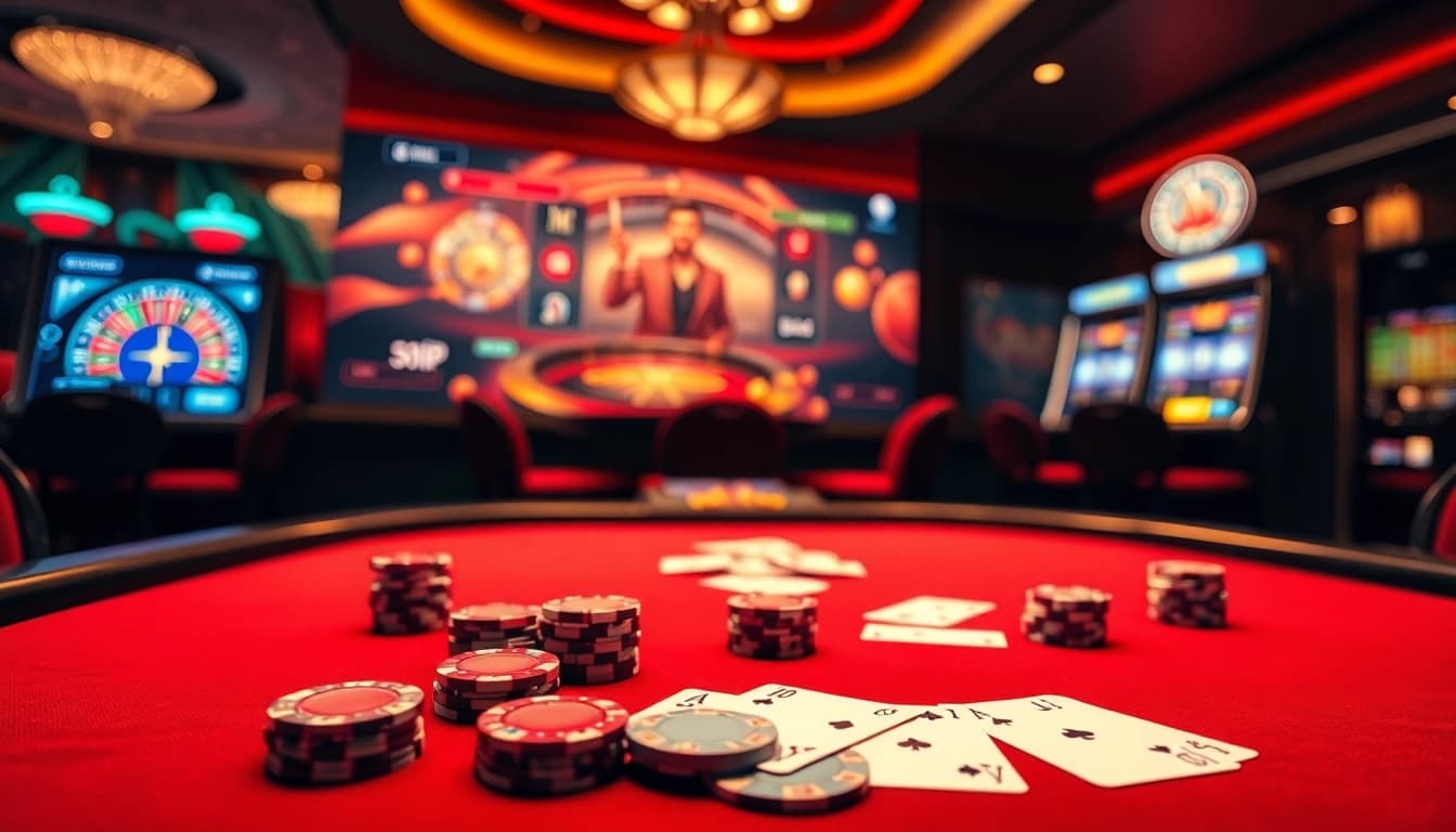 Engage with Đăng Nhập Nhà Cái 68VIP at an elegant high-stakes poker table amidst a luxurious casino ambiance.