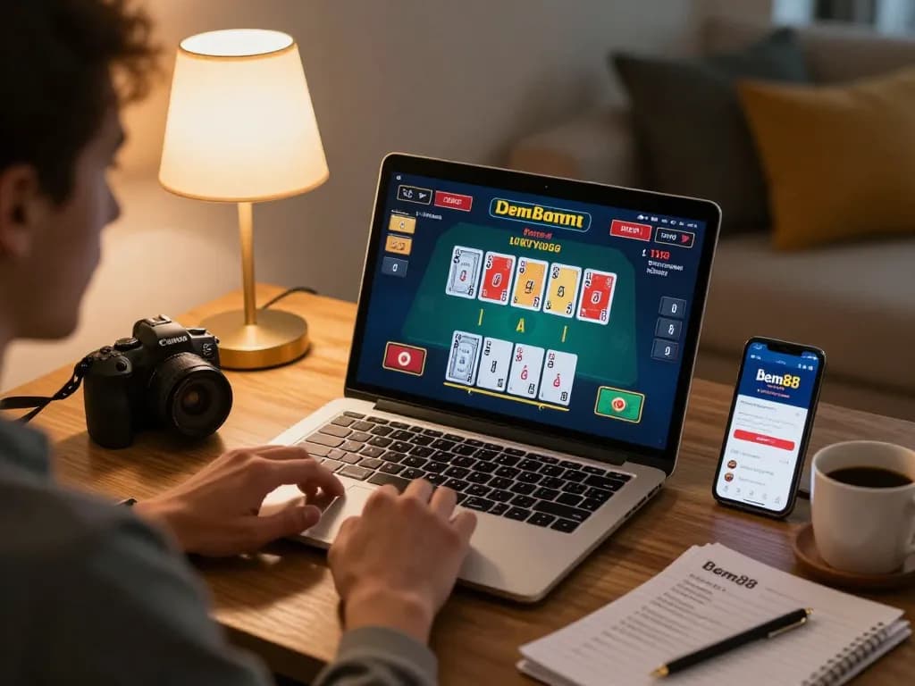 Experience bem88 live blackjack gameplay with an engaging home gaming setup.