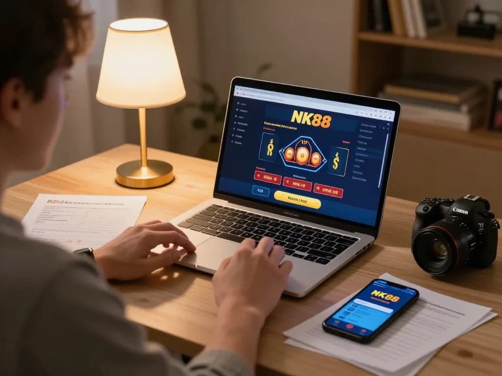 Navigating betting strategies on NK88 in a cozy home office during an online gaming session
