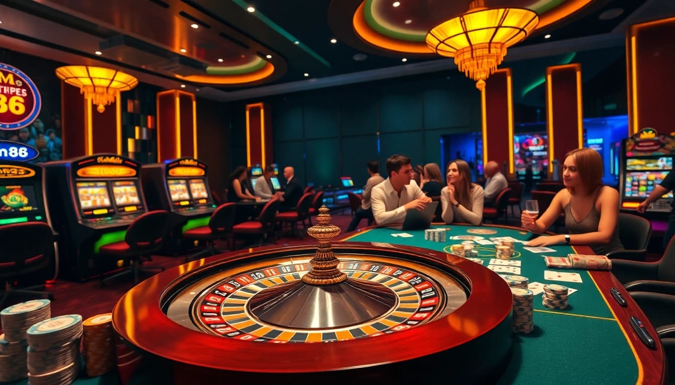 Experience the thrill of mm88 at a luxurious casino featuring roulette, poker, and vibrant slot machines.