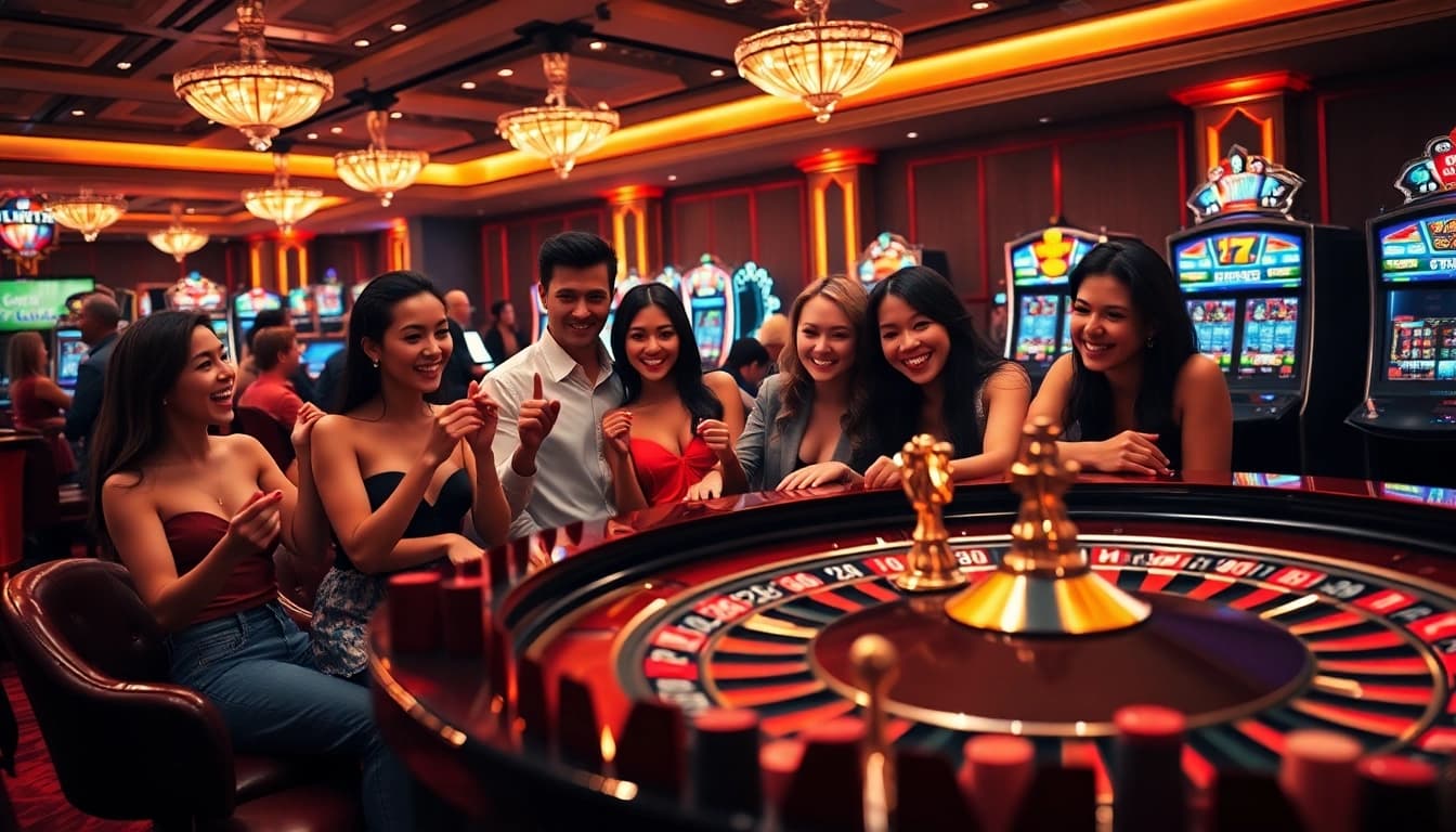 Experience the thrill of a porn game amidst a vibrant casino atmosphere with players at tables.