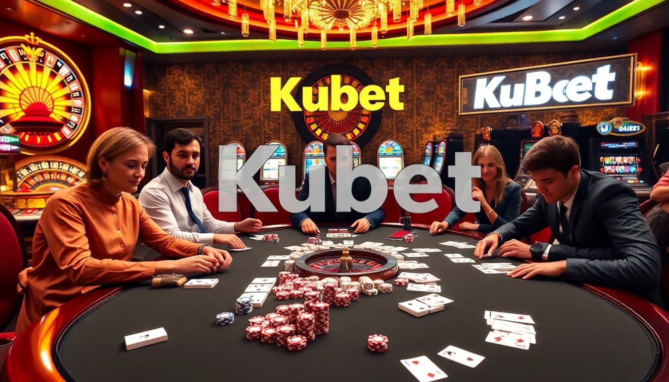Engage in a thrilling game at Kubet's luxurious casino table filled with poker chips and playing cards.