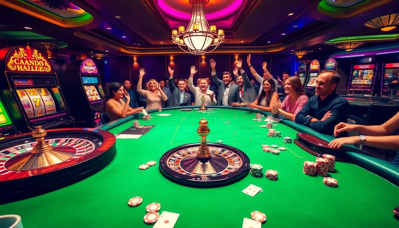 Players enjoying thrilling games at ok365.free casino, featuring vibrant tables and exciting slot machines.