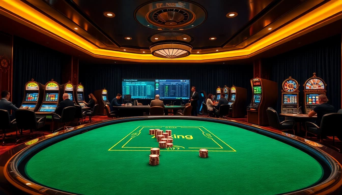 79king-branded high-stakes casino scene with roulette, cards, chips, and digital betting interface