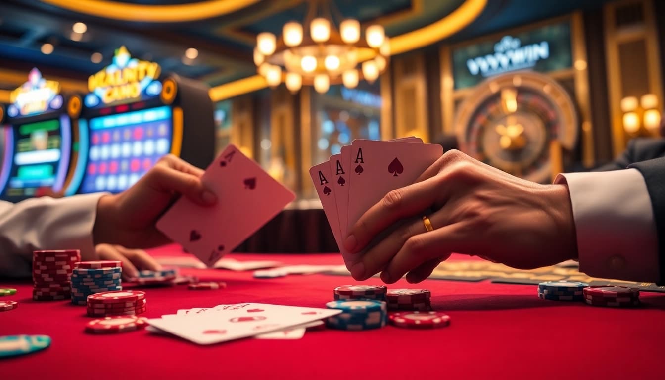Experience the thrill of vvvwin with vibrant casino chips and an elegant poker table.