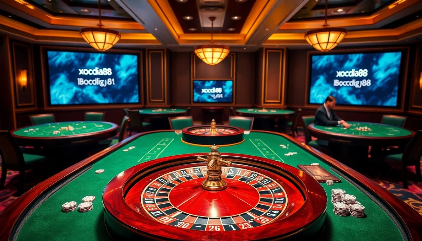 Xocdia88 gaming scene showcasing vibrant casino tables and thrilling gameplay excitement.