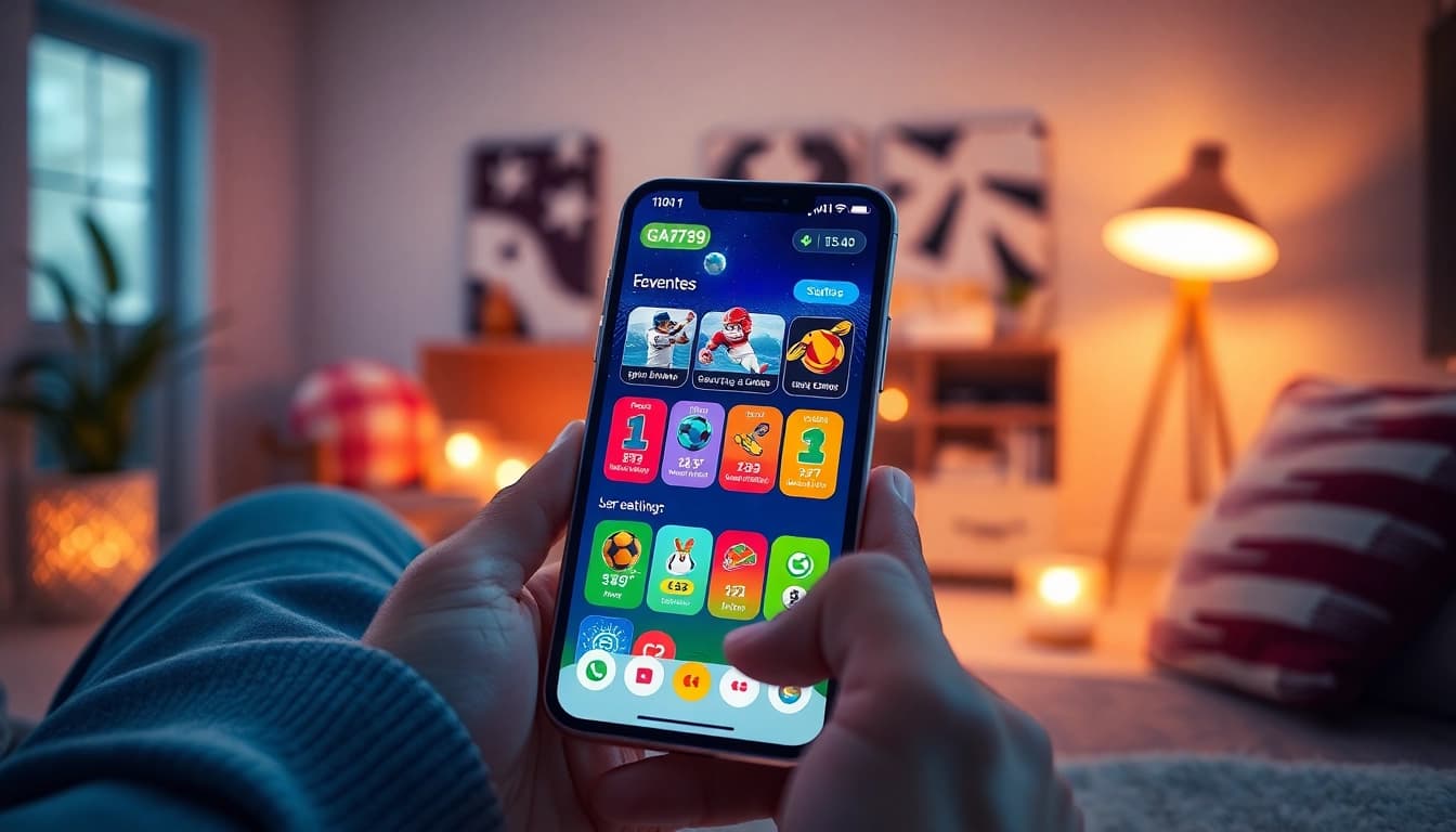 Engaging mobile app interface of GA6789 showcasing sports, eSports, and casino games.