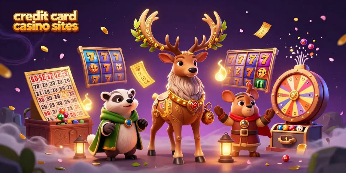 Immersive scene showcasing credit card casino sites with a Celtic druid stag, lucky gaming elements, and vibrant animations.
