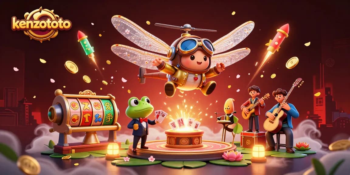 Kenzototo brings excitement with a lively casino scene featuring a dragonfly pilot and a frog dealer immersed in gaming action.
