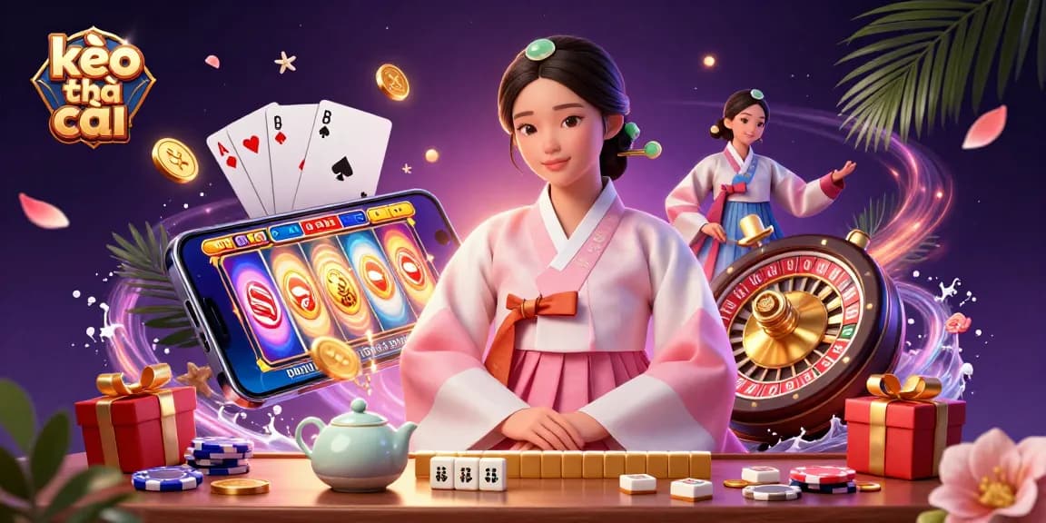 Engage with kèo nhà cái while enjoying exciting slot games and vibrant casino elements in this rich illustration.