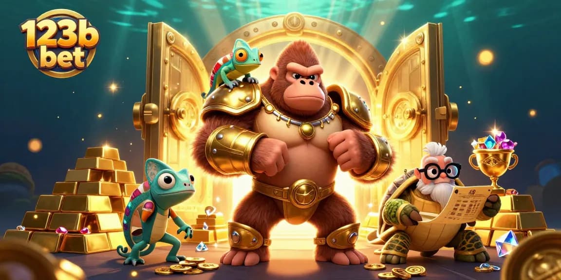Join the excitement with 123b bet, where a powerful gorilla king and his companions explore a treasure-filled casino atmosphere.
