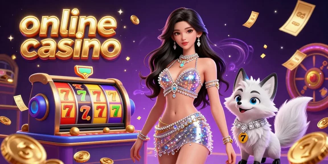 Engage with an online casino experience featuring a glamorous character and dynamic gaming elements.