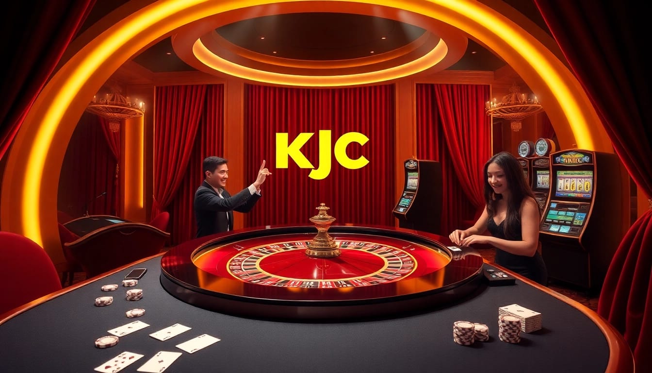 KJC casino scene showcasing excitement at a roulette table with vibrant games.