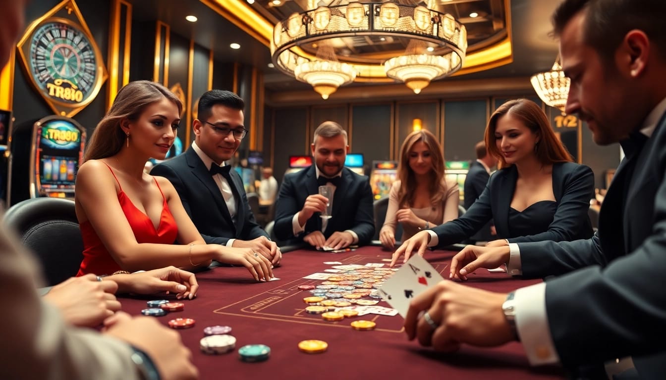 Exciting game action at TR88 casino with colorful chips and lively players.