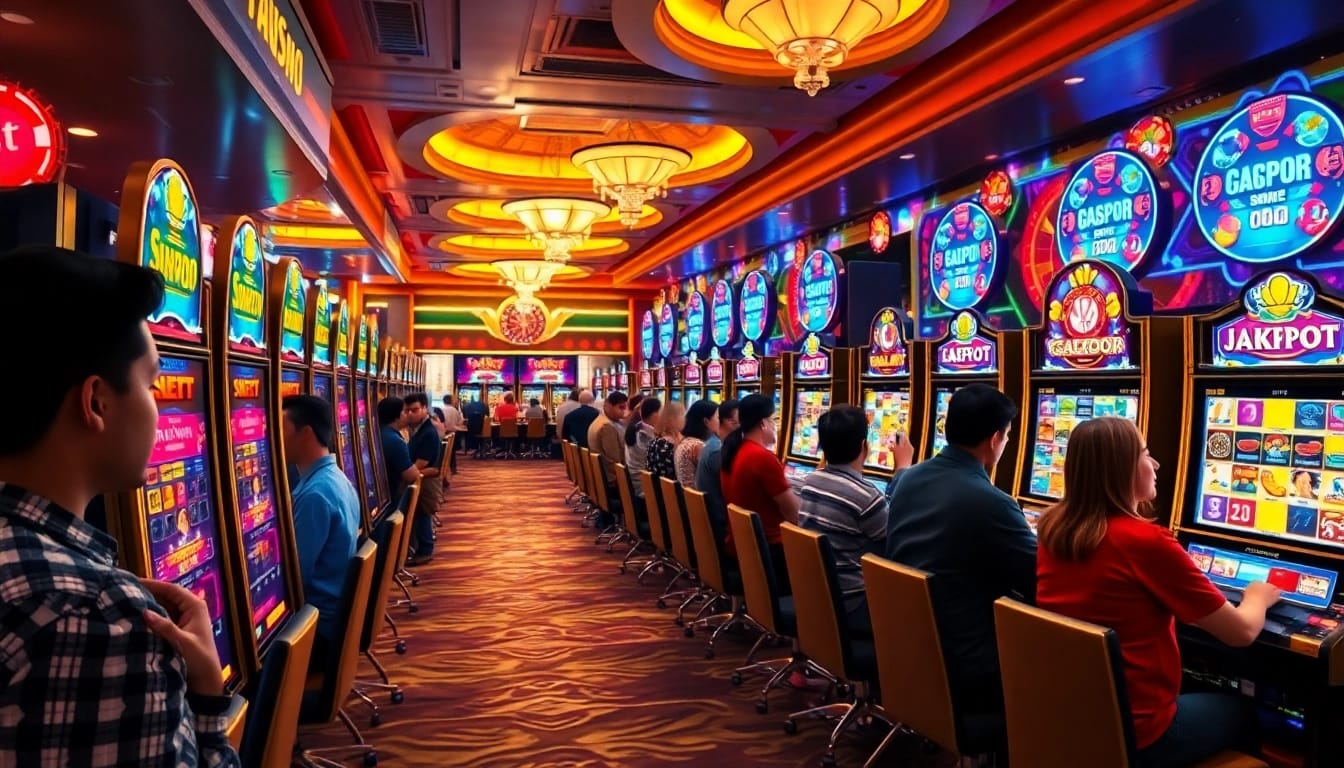 Excited players celebrate their wins at slot gacor hari ini in a luxury casino.
