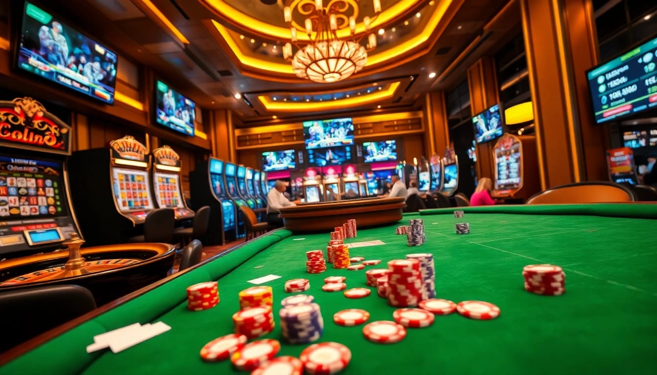 Thrilling gambling action at https://789club.quest/ with vibrant slot machines and poker tables.