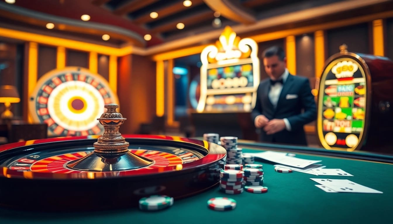 Experience exciting gameplay at GG88 with vibrant poker chips and modern slot machines.
