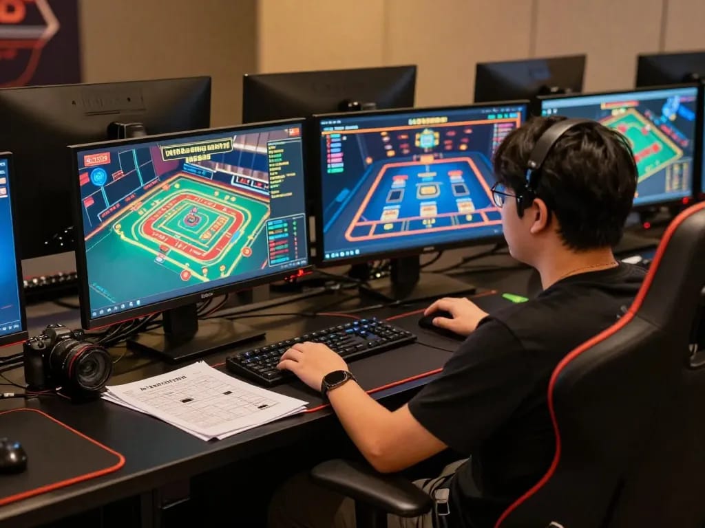 Player immersed in online casino games on SC88 platform, showing screens and strategic notes.