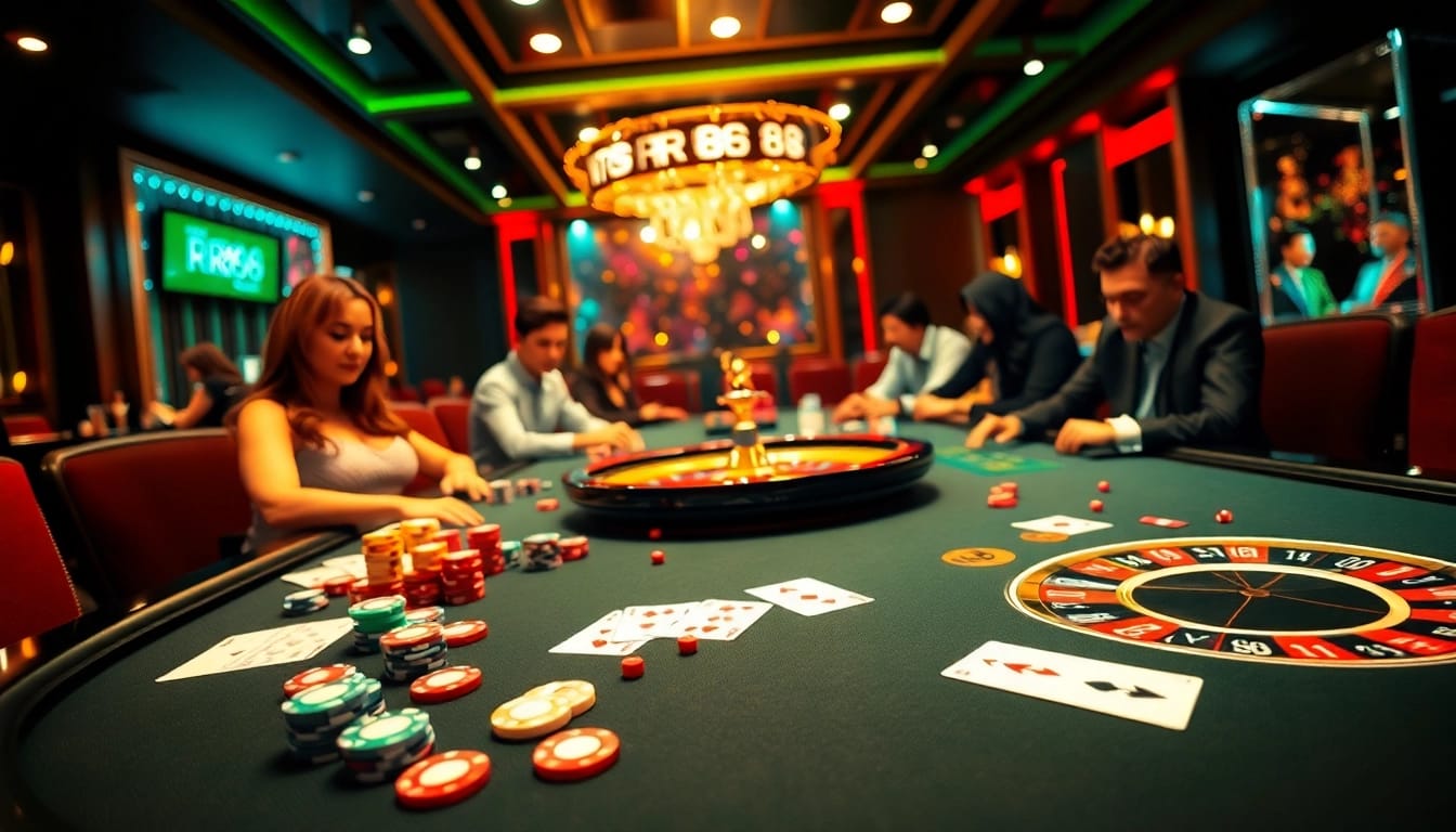 Experience thrilling gameplay at https://rr888.in.net/ with poker chips and casino tables highlighting the excitement of gambling.