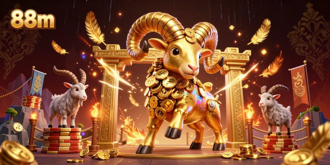 Experience thrilling action with 88m as a golden ram charges into the casino arena, surrounded by excitement.