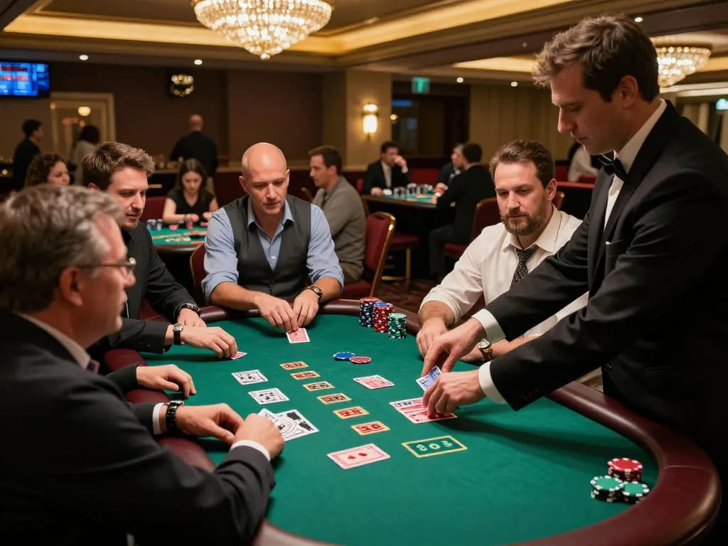 Players enjoy an exciting blackjack game at a high-stakes casino table featuring dh88 gameplay action and vibrant atmosphere.