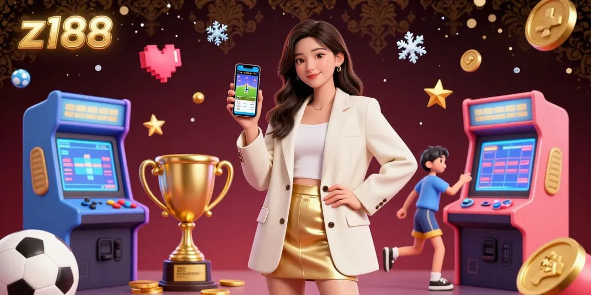 Engage with z188 sports betting through an interactive illustration featuring vibrant gaming elements.