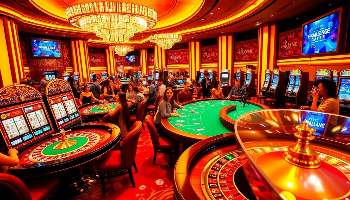 Players enjoying an exciting game experience at NK88 casino, featuring vibrant tables and thrilling atmosphere.