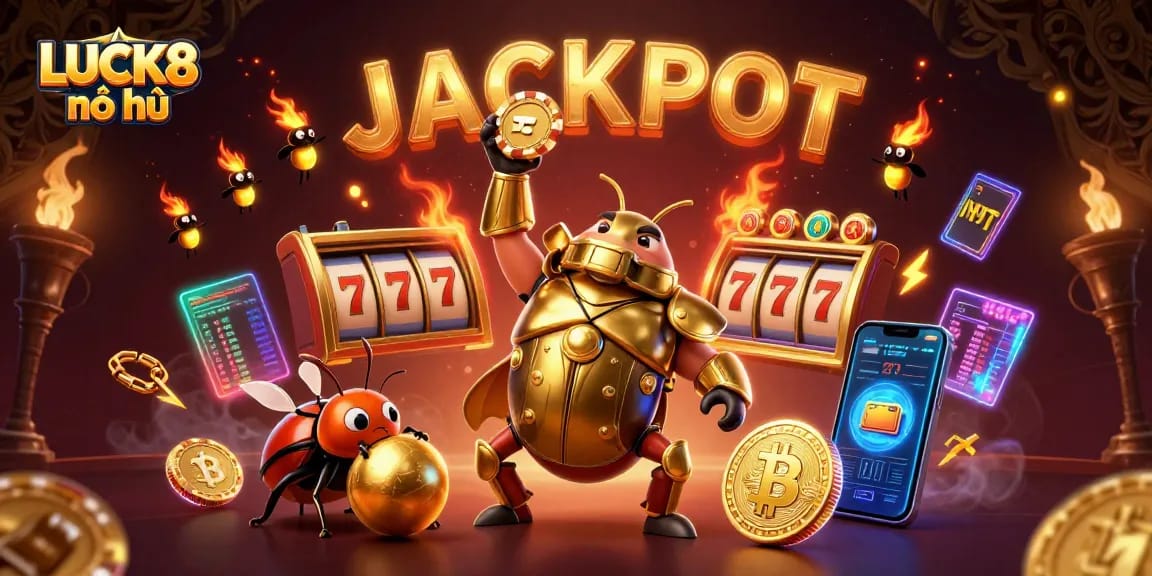 Experience wins at LUCK8 nổ hũ with vibrant jackpots, slot reels, and golden elements energizing the game.