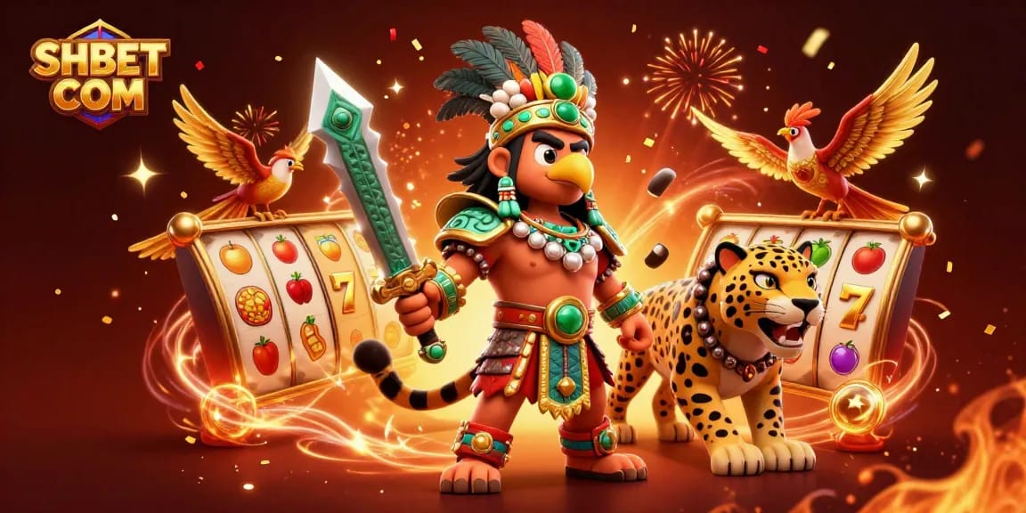 Spin the slots at SHBET COM with vibrant illustrations of Aztec warriors and dynamic 3D elements.