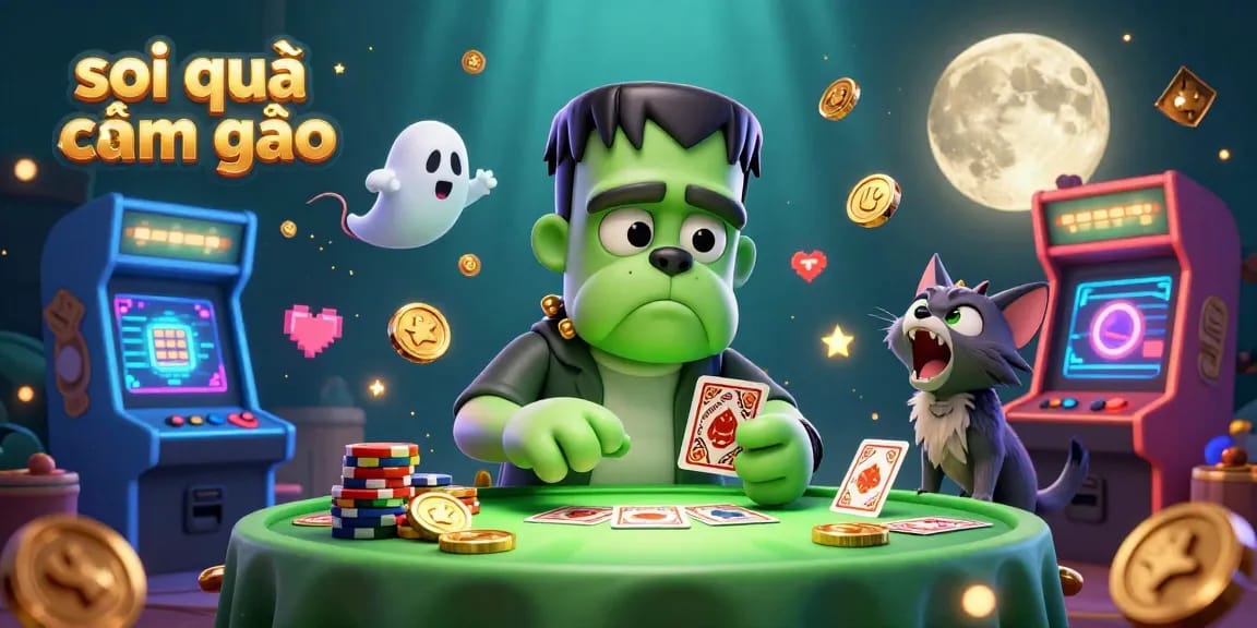 Soi cầu cơm gạo delivers winning predictions with a cartoon bulldog dealer at a captivating gaming table.