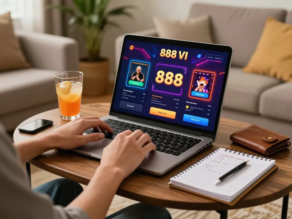 Player engaging in strategic online casino gaming with 888 VI app visible on screen.