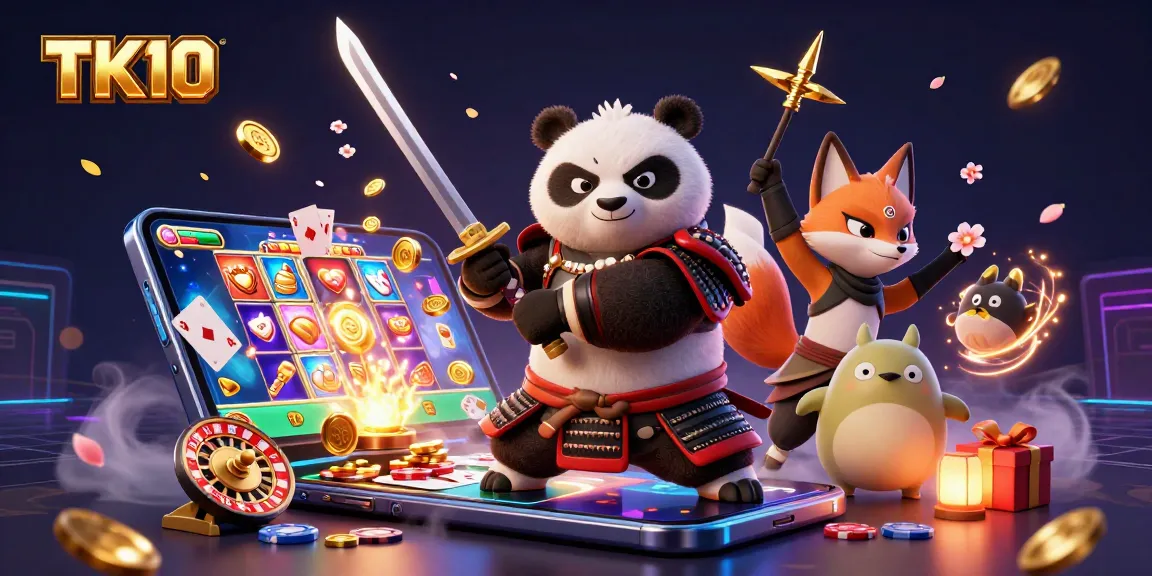 Engage with thrilling casino action at TK10, featuring a dynamic samurai panda and magical elements.