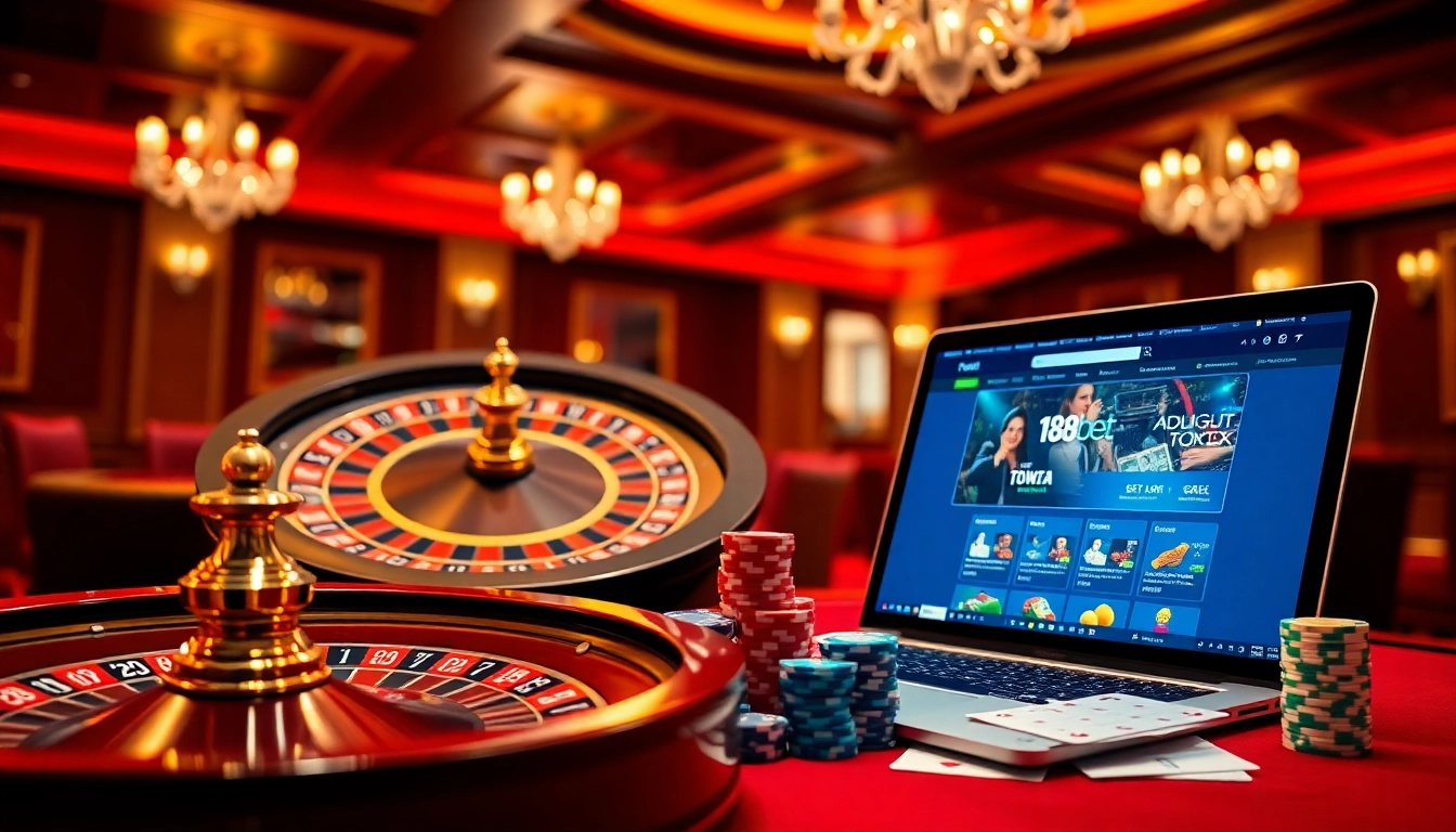Engaging scene of players enjoying poker and roulette at 188bet casino.
