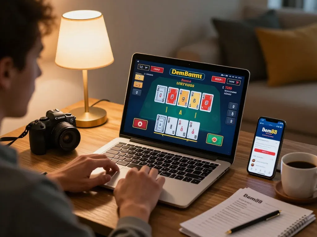 Experience bem88 live blackjack gameplay with an engaging home gaming setup.