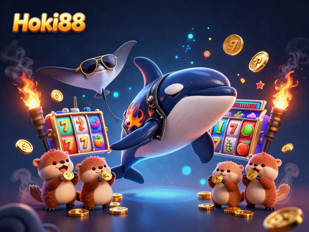 Hoki88, platform slot online, dengan simbol jackpot dan karakter lucu, siap memberikan pengalaman bermain yang seru.