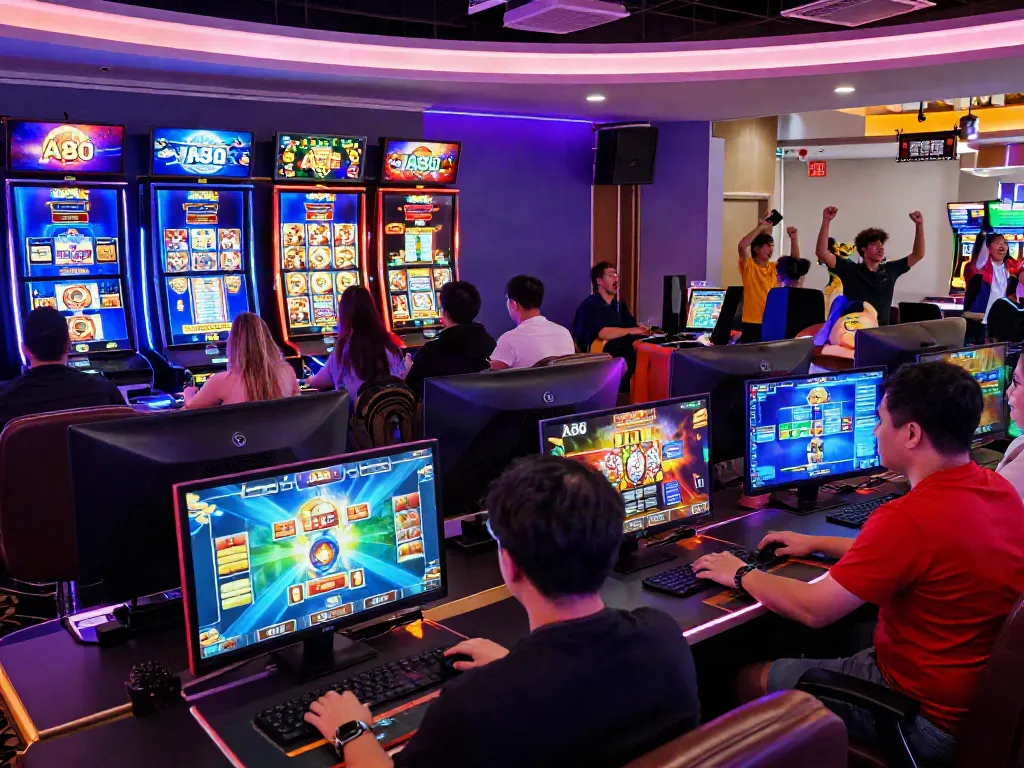 Engaged players enjoying the digital casino experience at A80, vibrant game interface and lively atmosphere.
