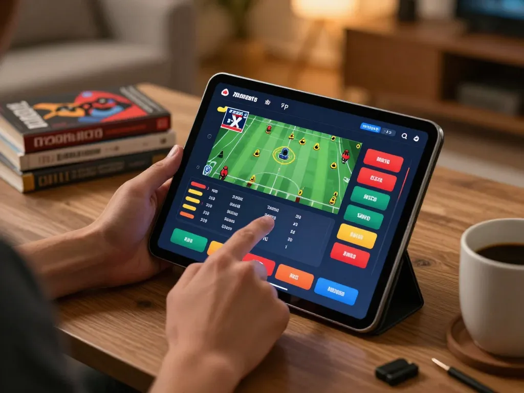 Betting on QE8 with a tablet in a cozy home setting, emphasizing strategic sports gambling
