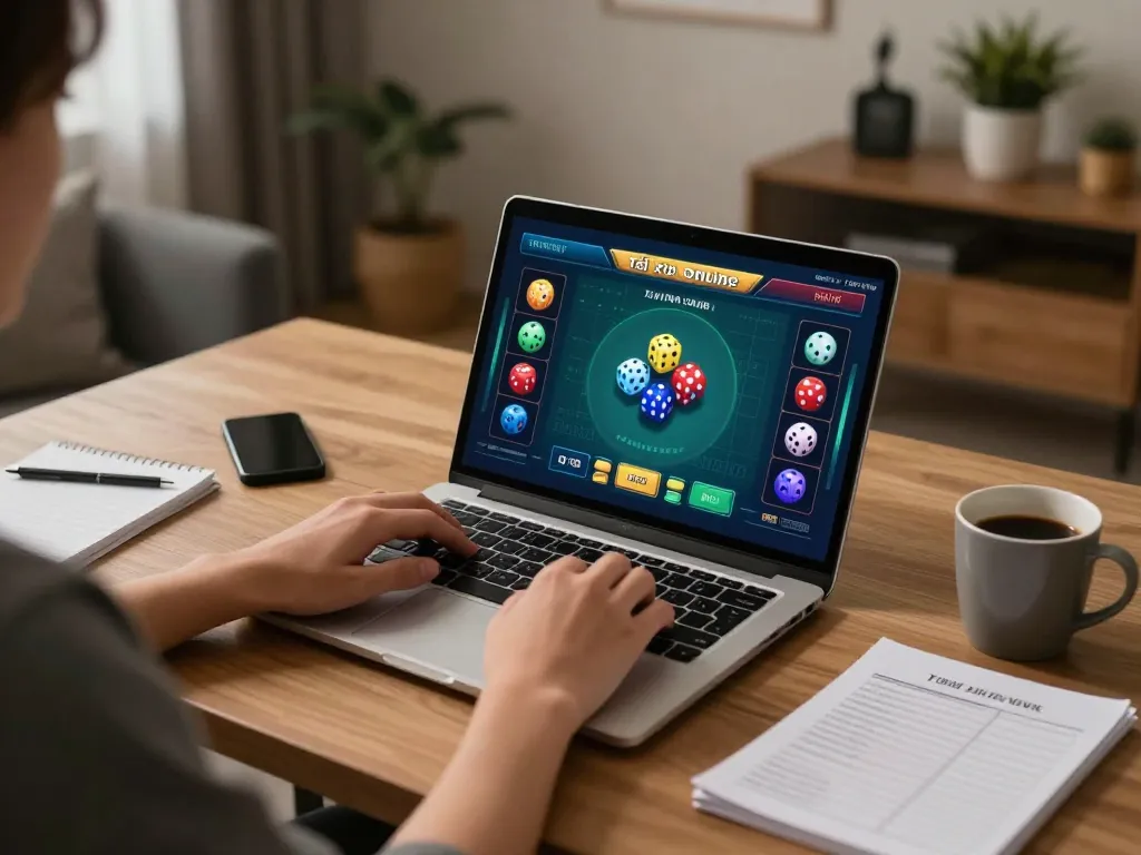 Taking advantage of strategic gameplay in tài xỉu online on a modern laptop with cozy home setting.