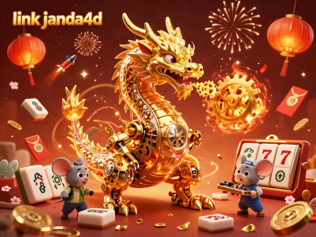 Visualisasi menarik link janda4d dengan naga emas dan elemen kasino yang berwarna-warni.