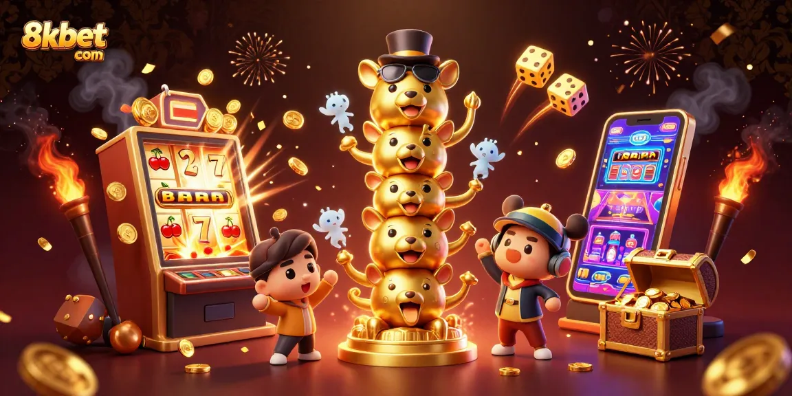 Experience the thrill of 8xbet com with a vibrant 3D casino scene bursting with excitement.