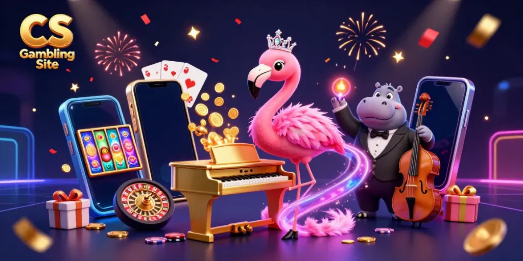 Experience the vibrant energy of a CS Gambling Site with cartoon characters and casino elements.
