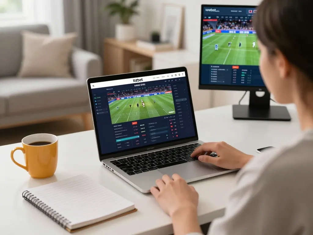 Kebet online betting setup with a person engaged in strategic sports betting at home.