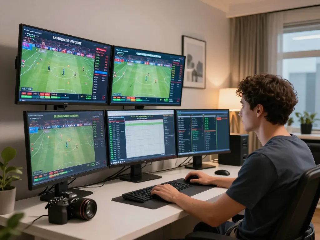 Engaging sports betting session showcasing gg 88 platform with user analyzing odds on multiple screens