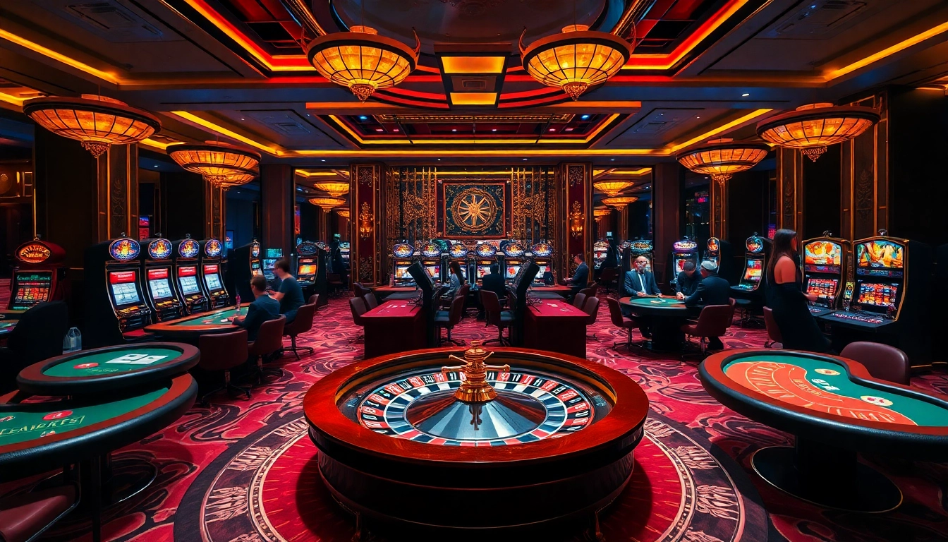 Betting excitement at KK55.com with roulette and elegant casino tables full of players.
