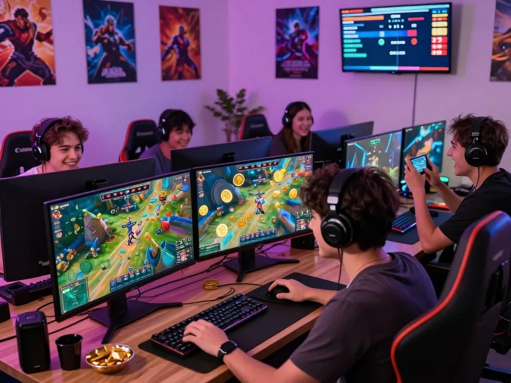 Dynamic gaming scene showcasing dragon77 players celebrating big wins with colorful LED lighting.