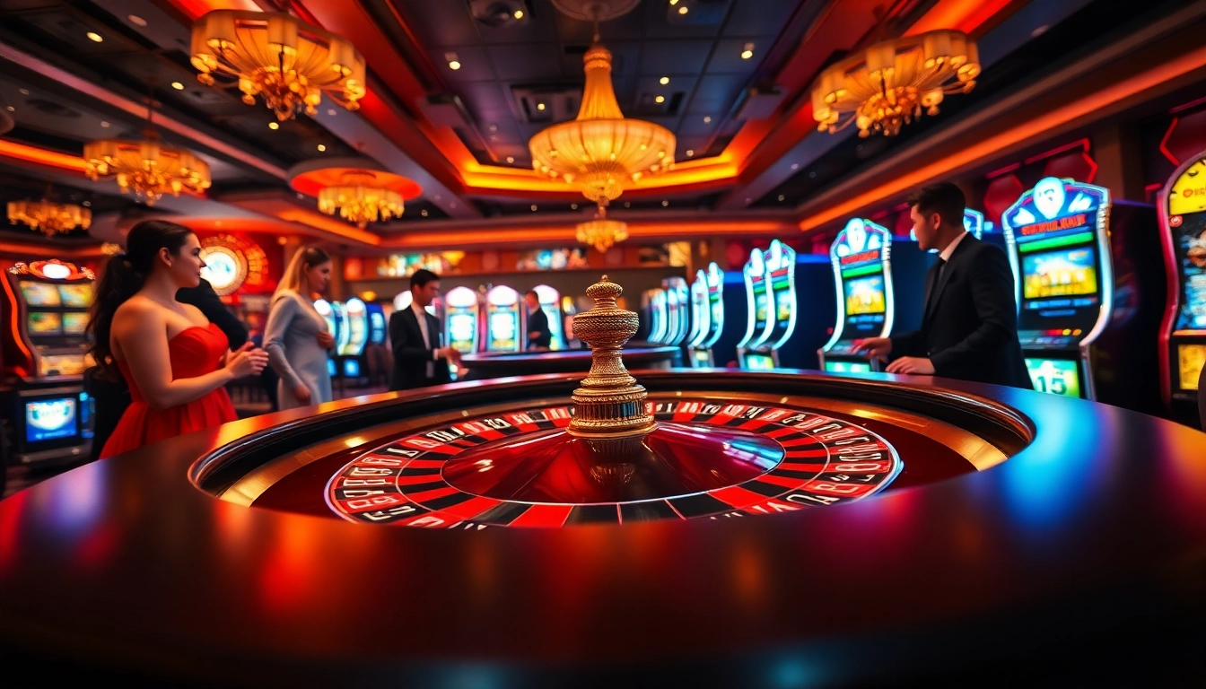 Engaging players at a citinow singapore casino, enjoying a lively roulette game in an upscale setting.
