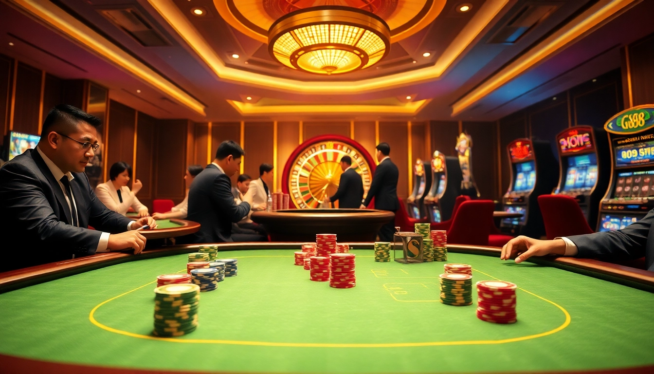 Experience the thrill of GG88 with vibrant poker tables and luxurious casino visuals.