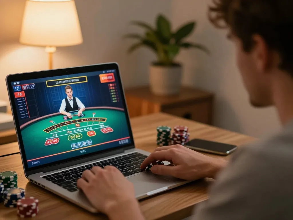 Player engaging in a live blackjack game on tr88, showcasing strategic betting and focused gameplay.