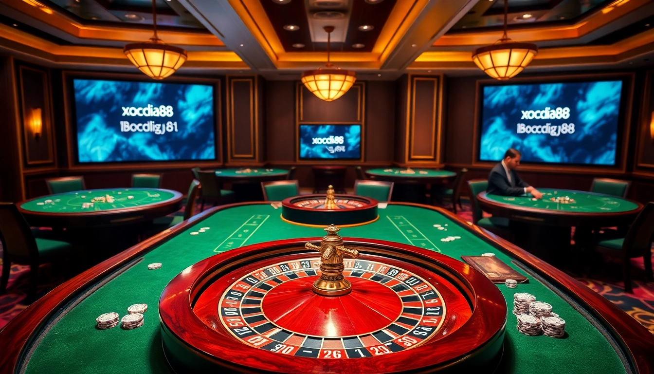 Xocdia88 gaming scene showcasing vibrant casino tables and thrilling gameplay excitement.